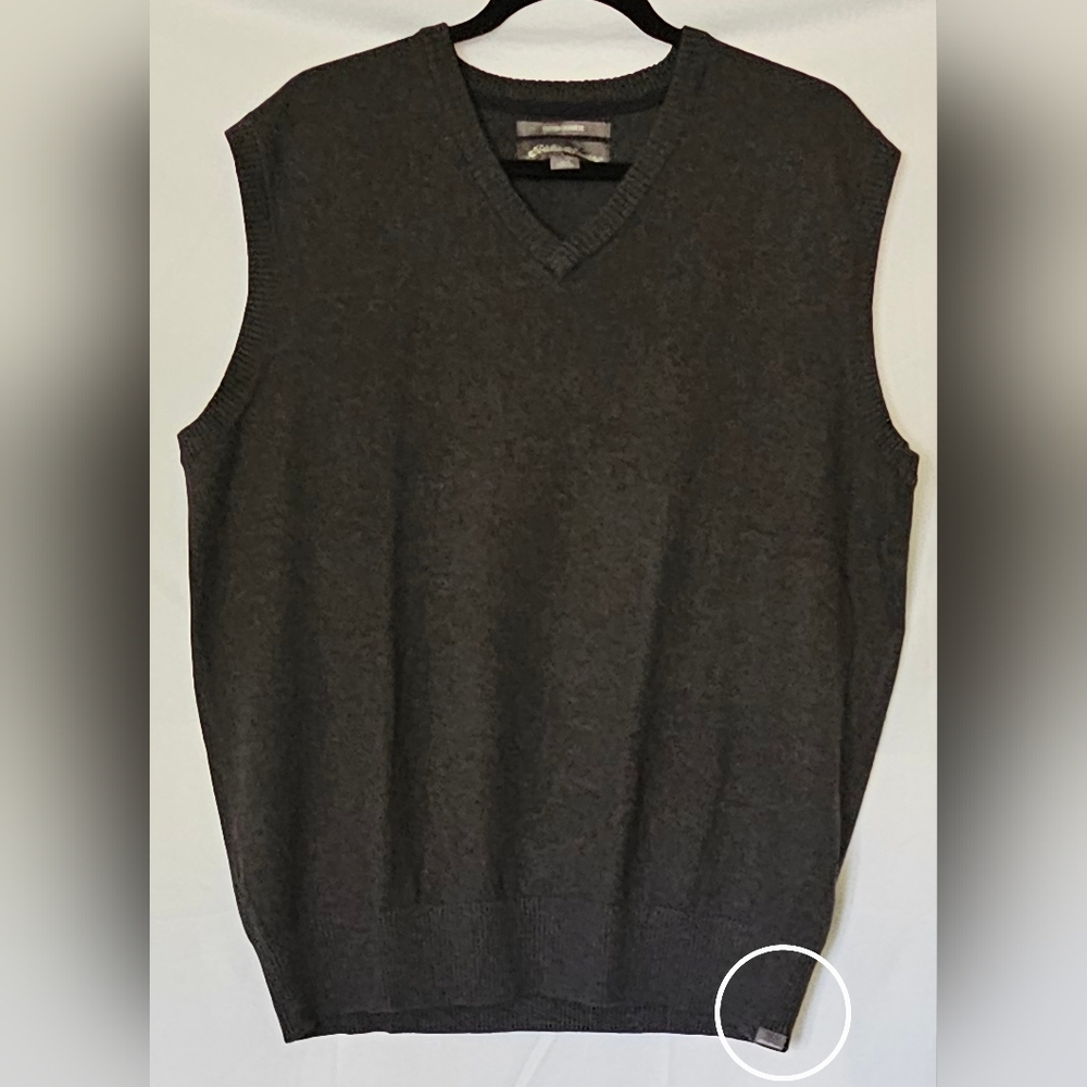 Mens Eddie Bauer Gray V-Neck Cotton Cashmere Sweater Sz LG